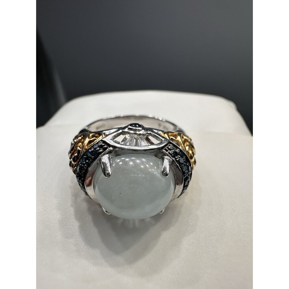 Victoria Wieck Aquamarine Cabochon Sterling Vermeil Art Deco Style Ring Size 8 - Picture 3 of 10